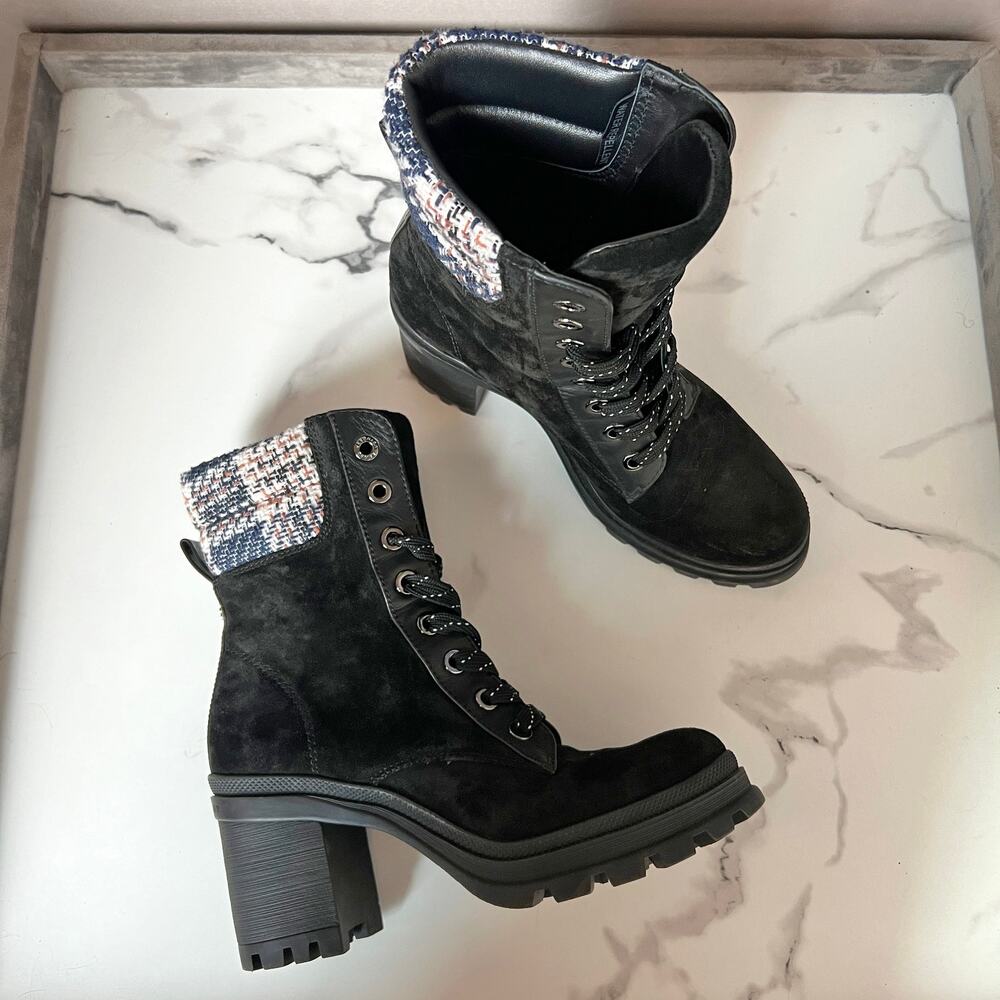 Veronica Beard Black Suede Water Resistant Hiker Boots Size 8 - Picture 1 of 9